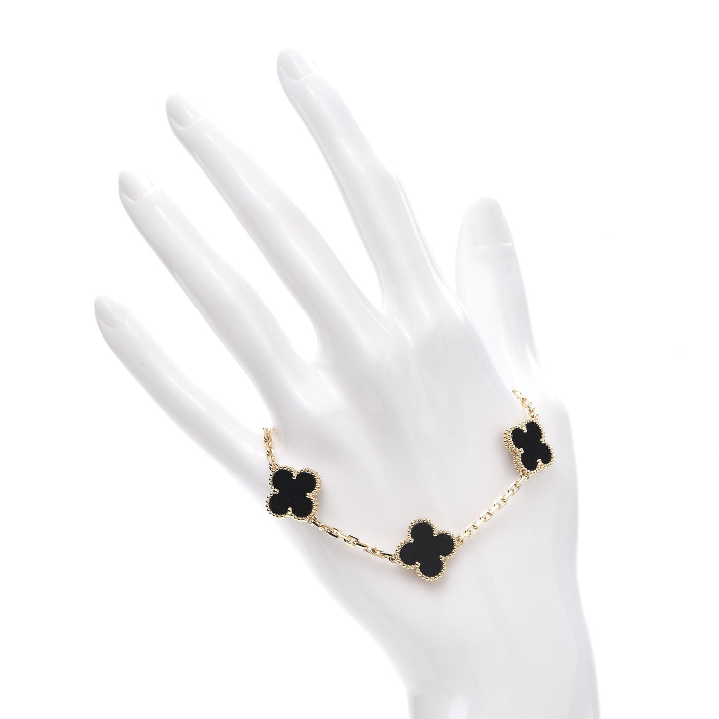 18K Yellow Gold Black Onyx 5 Motifs Vintage Alhambra Bracelet
