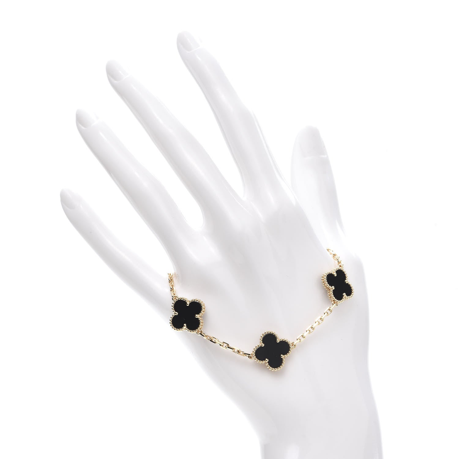 Van Cleef & Arpels 18K Yellow Gold Black Onyx 5 Motifs Vintage Alhambra Bracelet 2 of 5