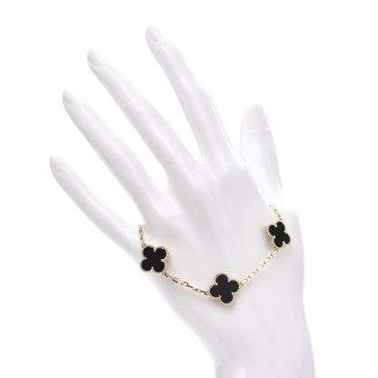 Van Cleef & Arpels 18K Yellow Gold Black Onyx 5 Motifs Vintage Alhambra Bracelet 2 of 5
