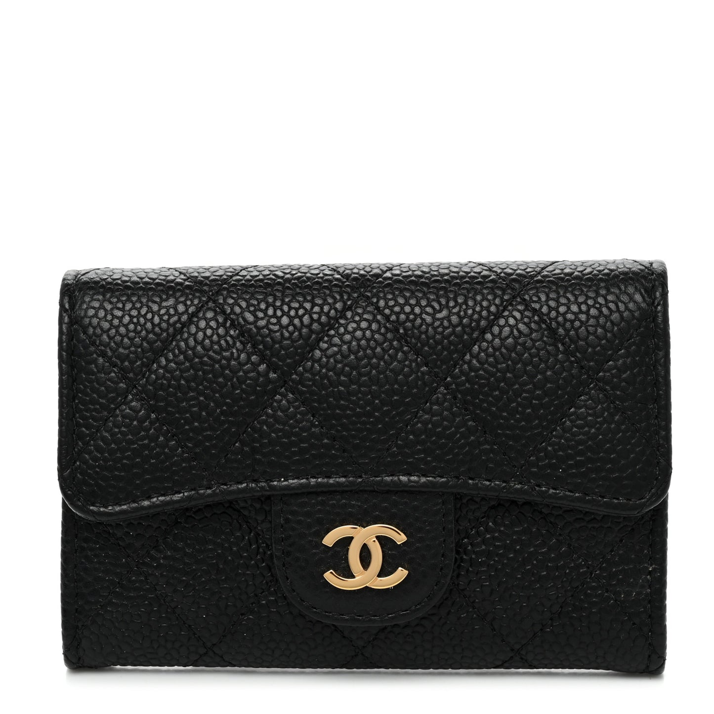 Caviar Quilted Flap Card Holder Wallet Black