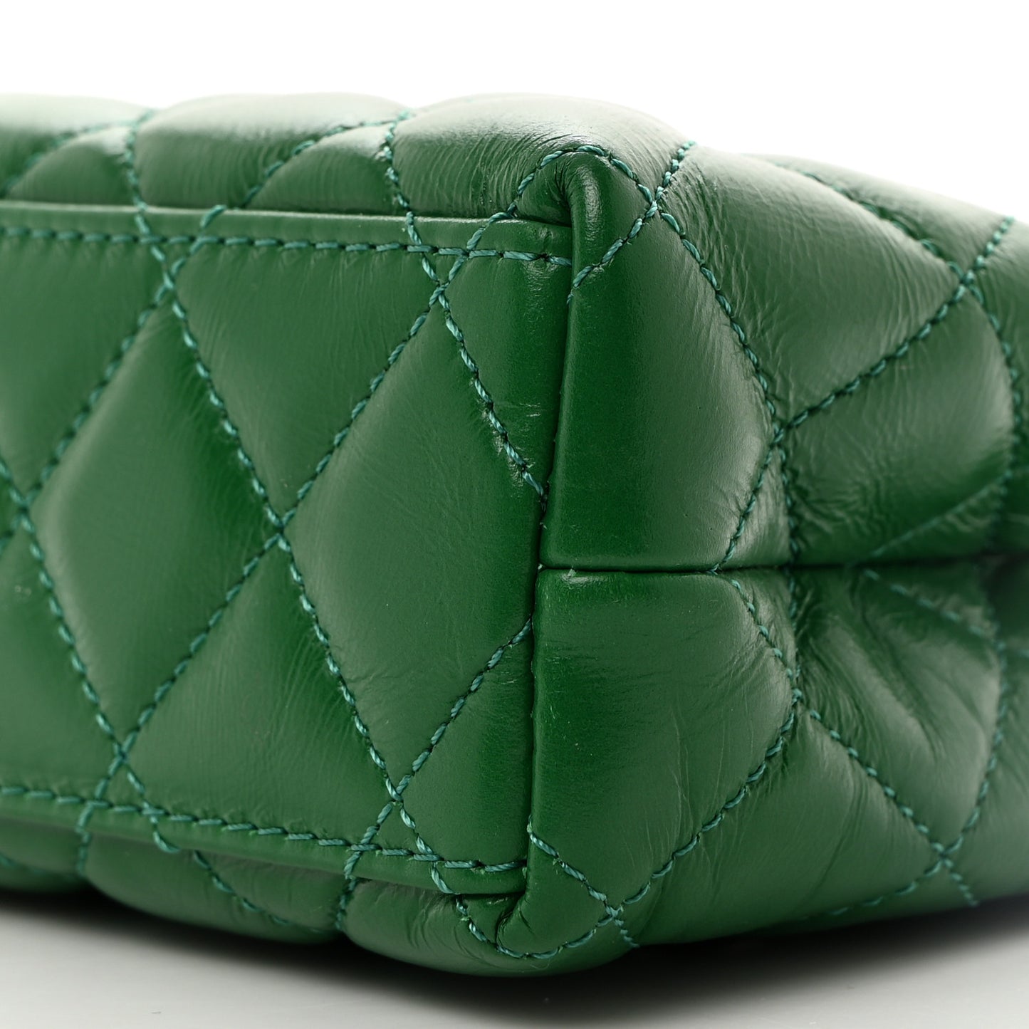 Shiny Aged Calfskin Quilted Nano Kelly Shopper Green