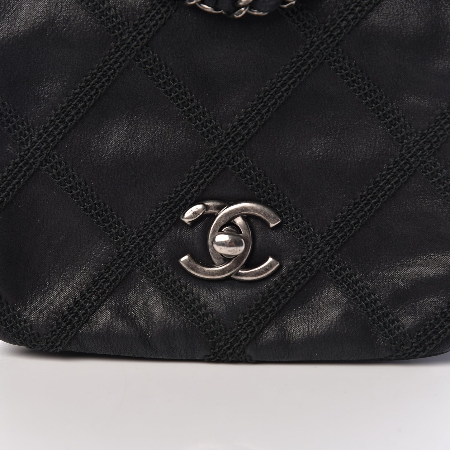 Iridescent Calfskin Diamond Embroidered Mini Flap Black