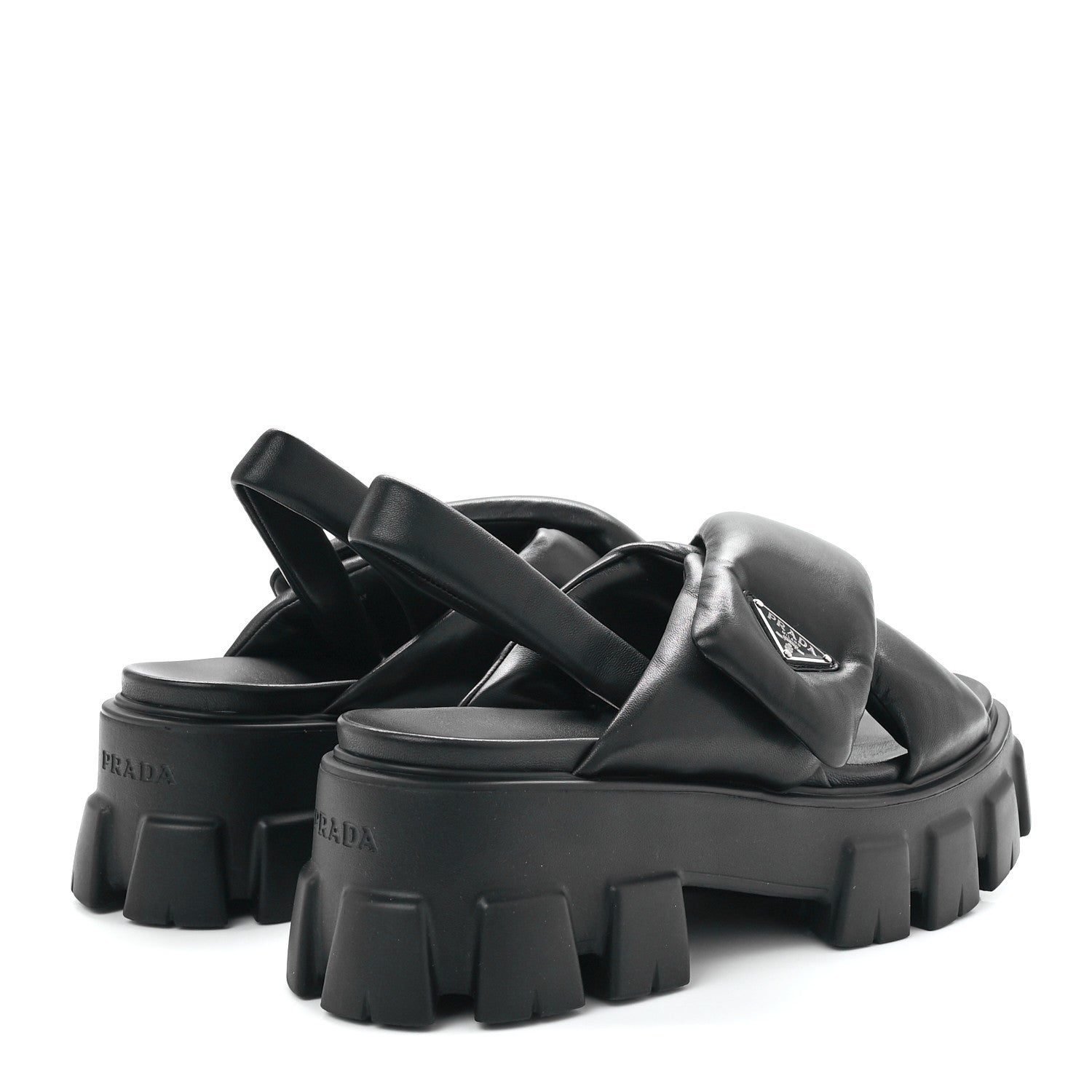 Prada Nappa Soft Metal Triangle Logo Padded Monolith 55mm Slingback Sandals 41 Black 4 of 9