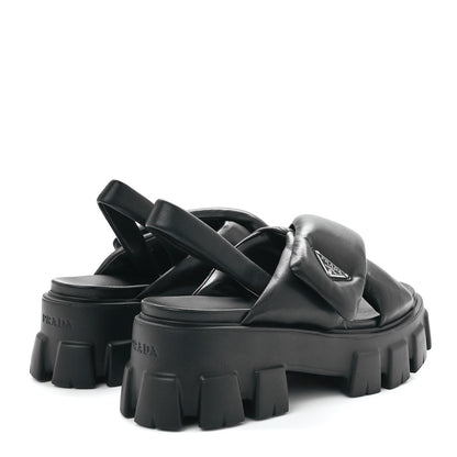 Prada Nappa Soft Metal Triangle Logo Padded Monolith 55mm Slingback Sandals 41 Black 4 of 9