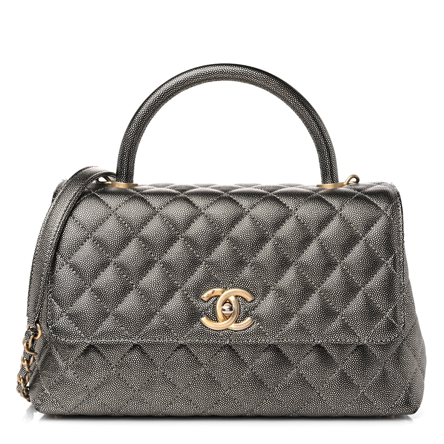 Chanel Metallic Caviar Quilted Small Coco Handle Flap Silver 1 of 12