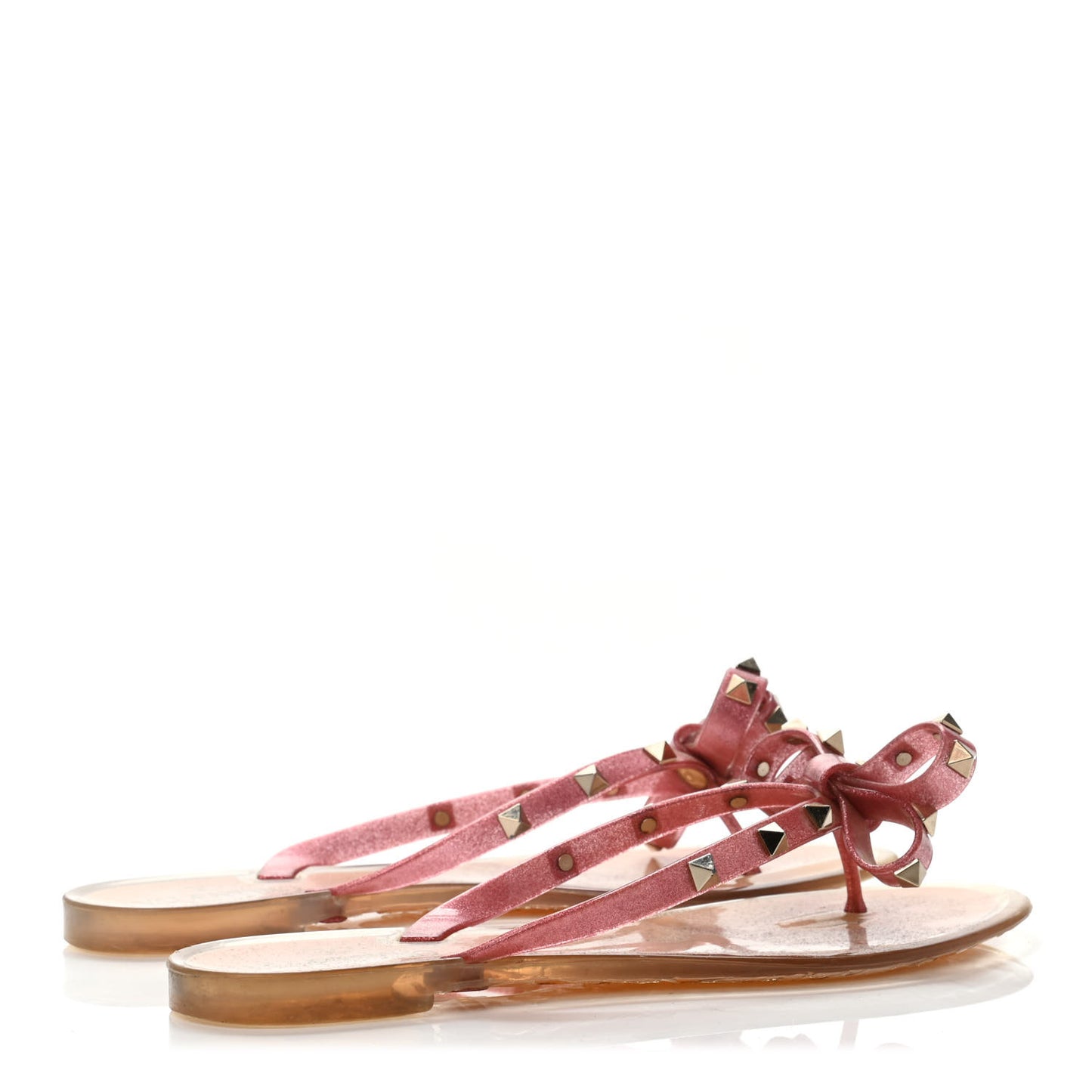 PVC Jelly Glitter Rockstud Bow Thong Sandals 38 Pink