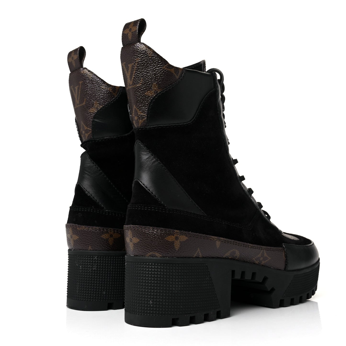 Suede Calfskin Monogram Laureate Platform Desert Boots 39.5 Black
