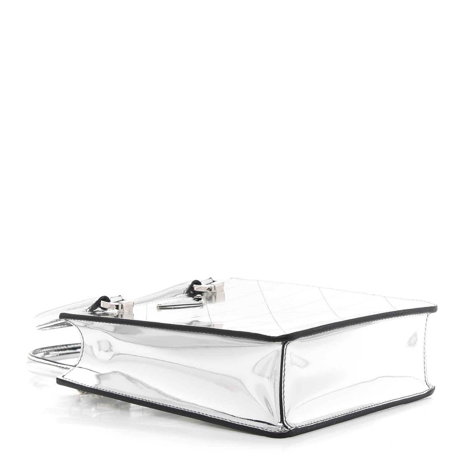 Prada Spazzolato Metal Triangle Logo Triangle Patterned Small Double Handle Crossbody Tote Argento 4 of 10