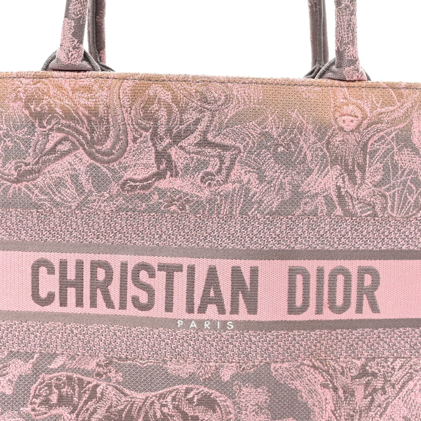 Canvas Embroidered Medium Dioriviera Toile De Jouy Book Tote Pink Grey