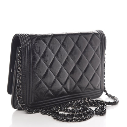 Chanel Shiny Aged Calfskin Quilted Boy Wallet On Chain WOC Black 3 of 19