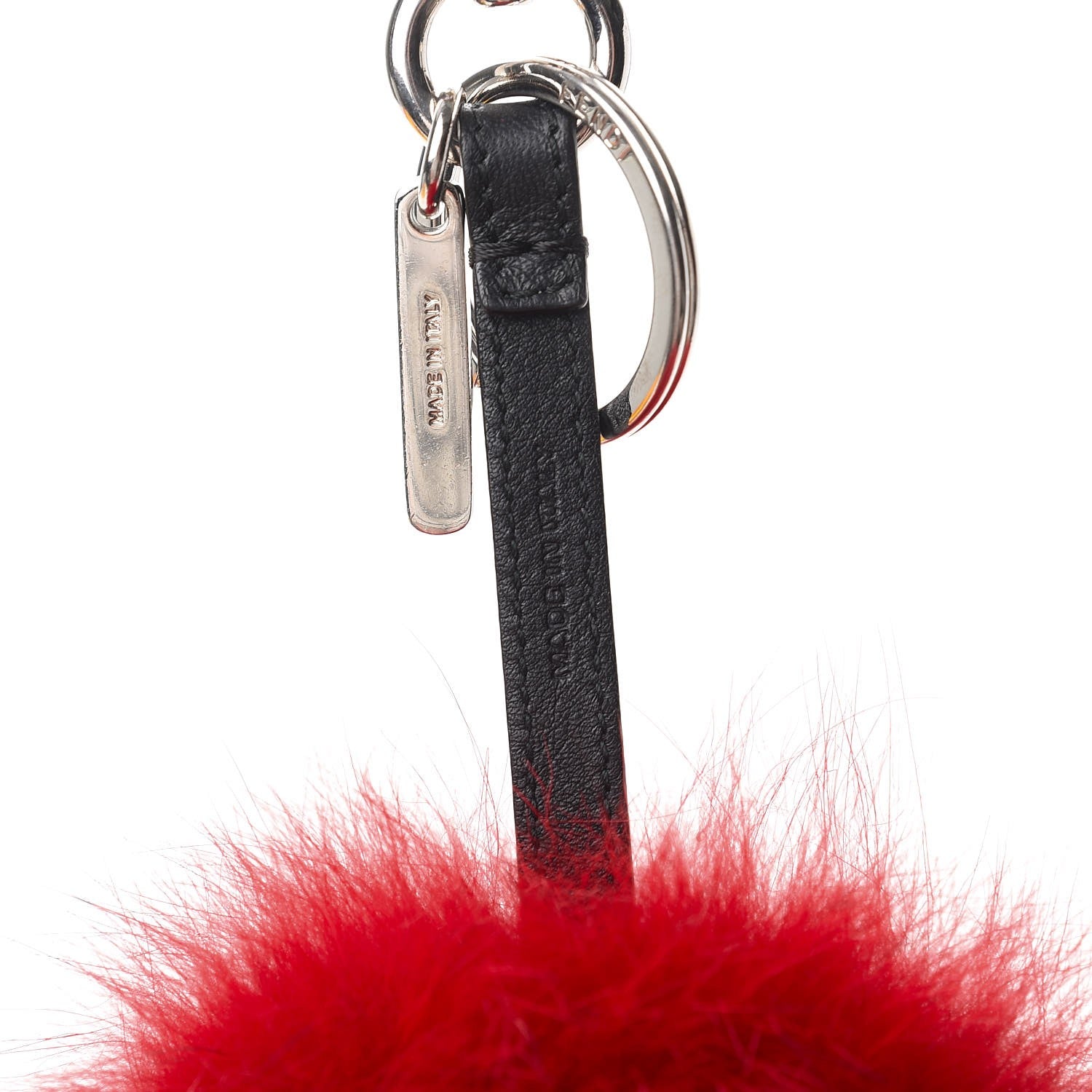 Fendi Fox Fur Vitello Flamingo Smile Pom Pom Bag Charm Red Black 5 of 6