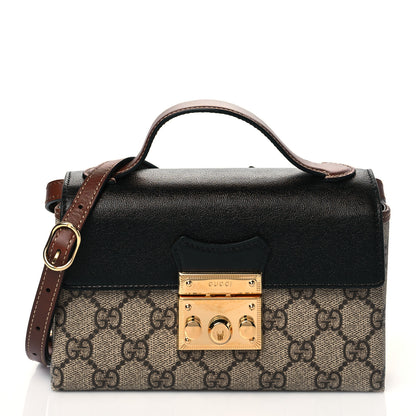 Gucci GG Supreme Monogram Calfskin Mini Padlock Top Handle Shoulder Bag Beige Black Cuir 1 of 10