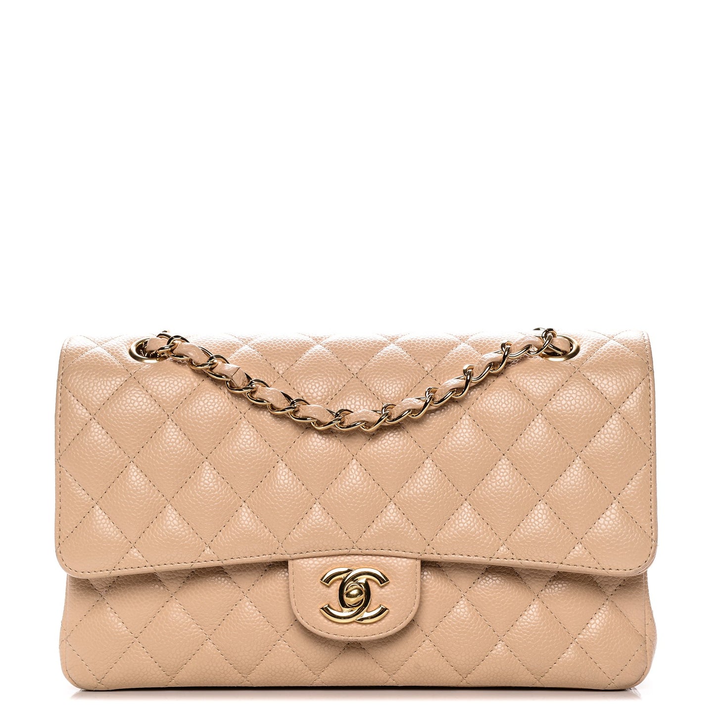 Caviar Quilted Medium Double Flap Beige Clair