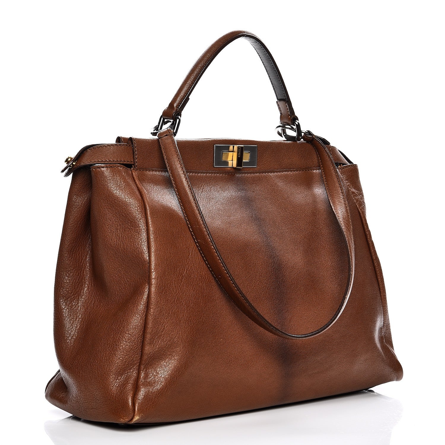 Fendi Goatskin Zucca Large Peekaboo Iconic Satchel Cuoio Tobacco Moro 4 of 16