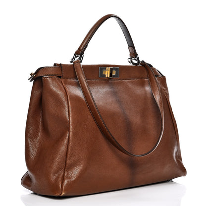 Fendi Goatskin Zucca Large Peekaboo Iconic Satchel Cuoio Tobacco Moro 4 of 16