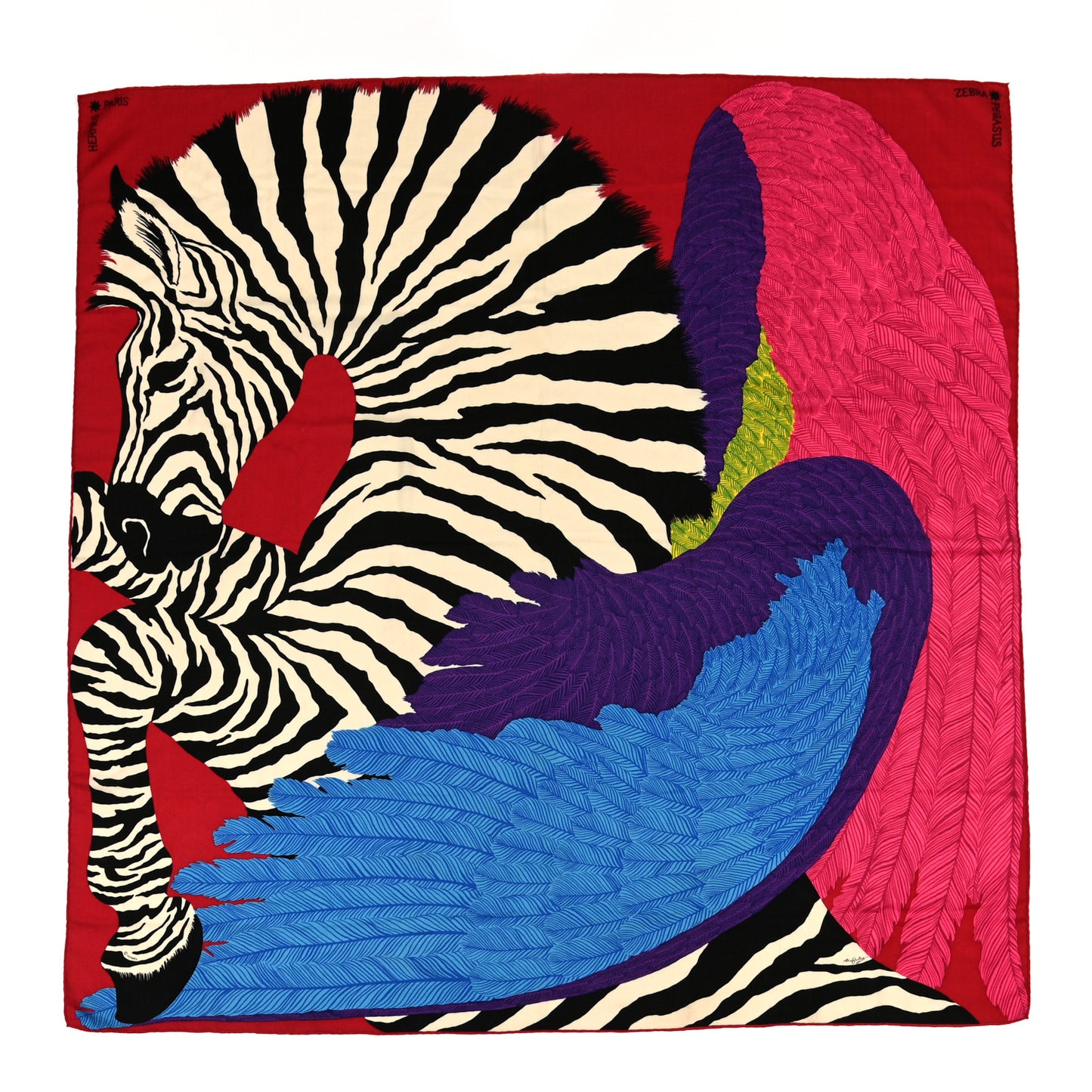 Cashmere Silk Zebra Pegasus Shawl 140 Bordeaux Violet Bleu