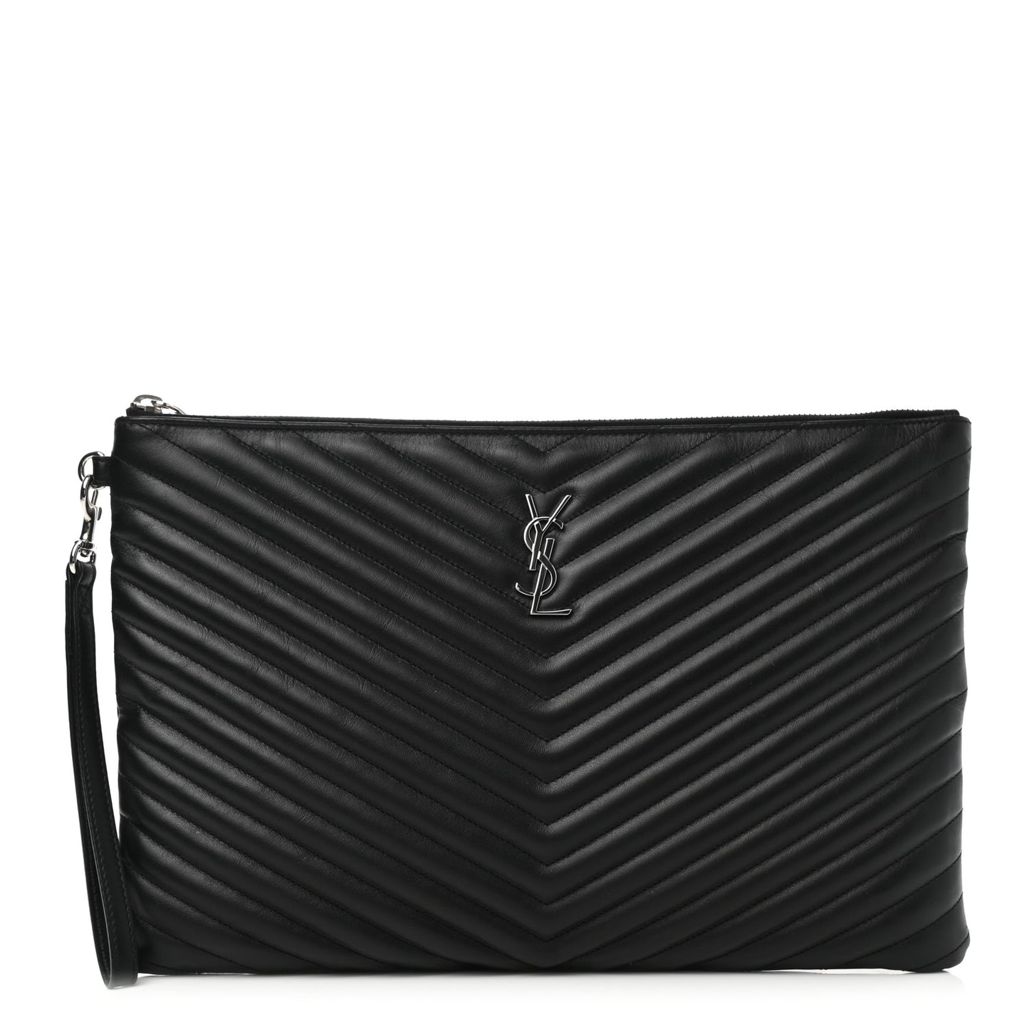 Calfskin Matelasse Chevron Monogram Document Holder Black