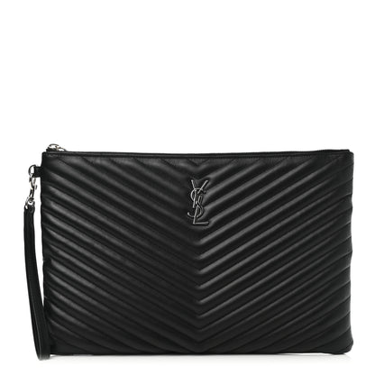 Saint Laurent Calfskin Matelasse Chevron Monogram Document Holder Black 1 of 8