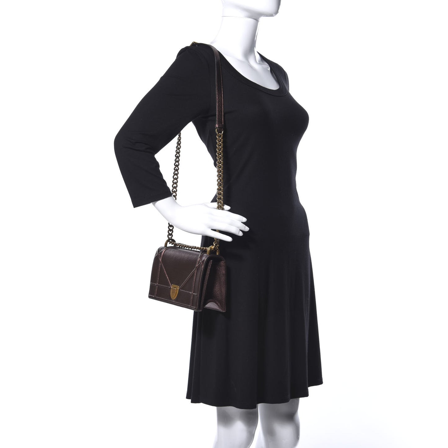 Metallic Grained Calfskin Small Diorama Flap Bag Noisette