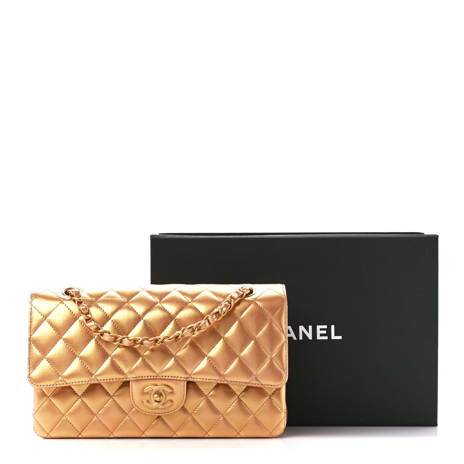 Chanel Metallic Lambskin Quilted Medium Double Flap Golden 13 of 13