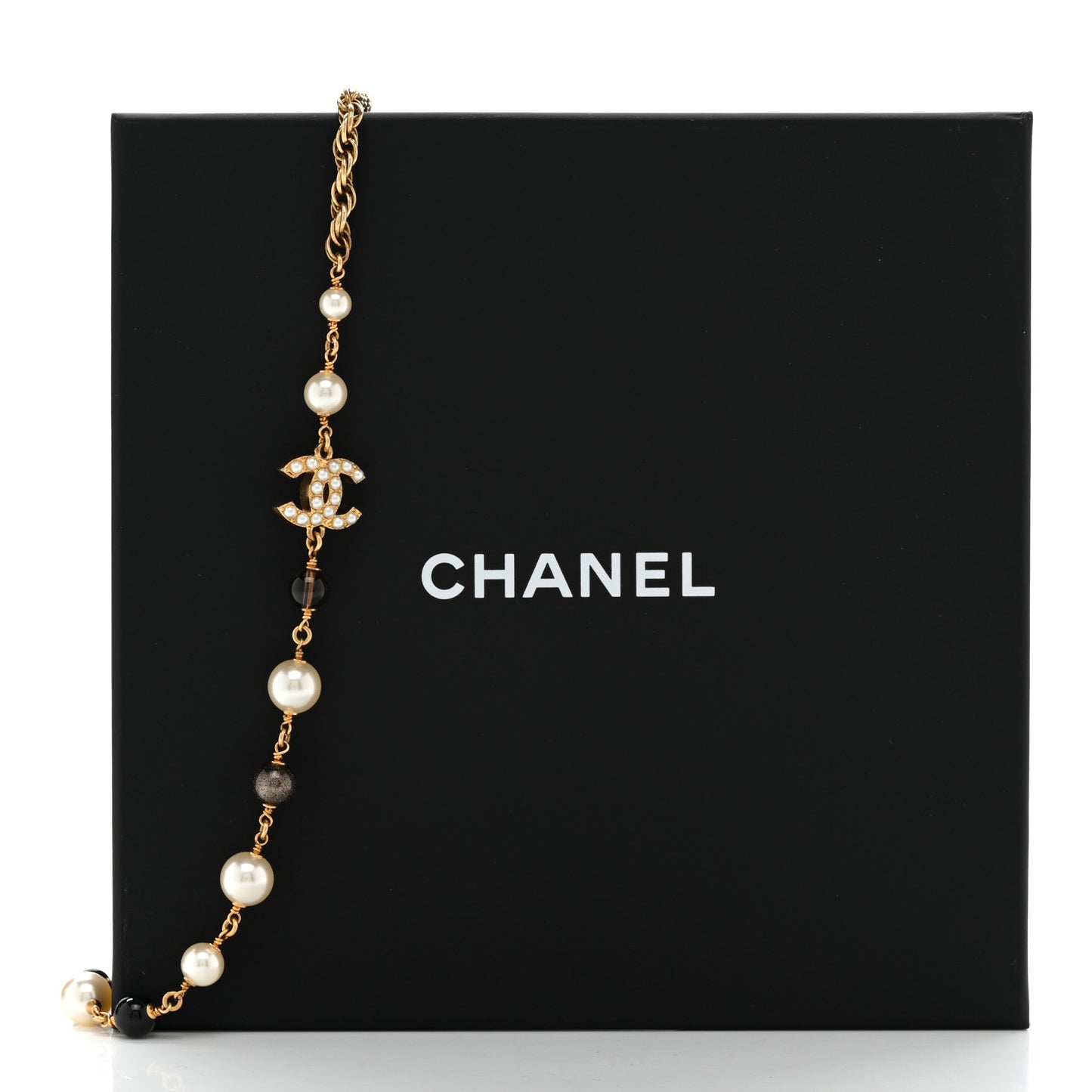Pearl Bead CC Choker Necklace Gold Pearly White Black