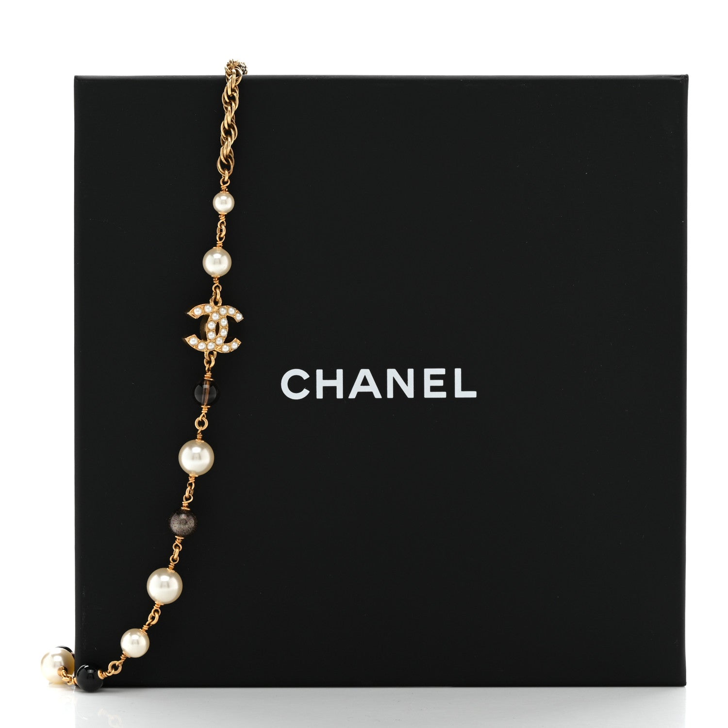 Chanel Pearl Bead CC Choker Necklace Gold Pearly White Black 6 of 6