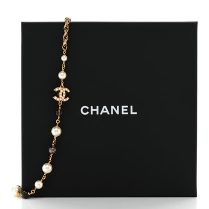 Chanel Pearl Bead CC Choker Necklace Gold Pearly White Black 6 of 6