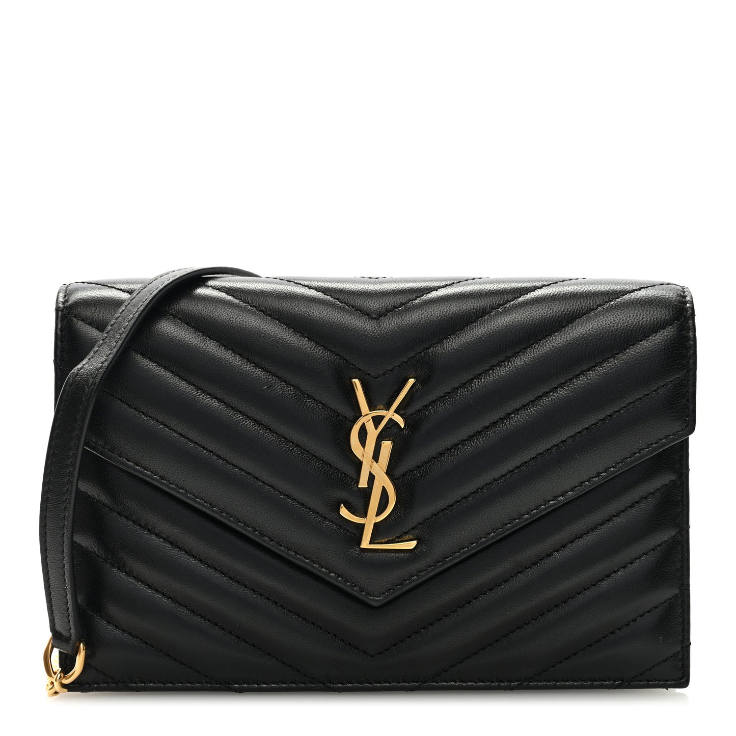 Matelasse Chevron Monogram Envelope Chain Wallet Black
