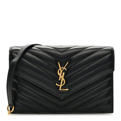 Saint Laurent Matelasse Chevron Monogram Envelope Chain Wallet Black 1 of 8