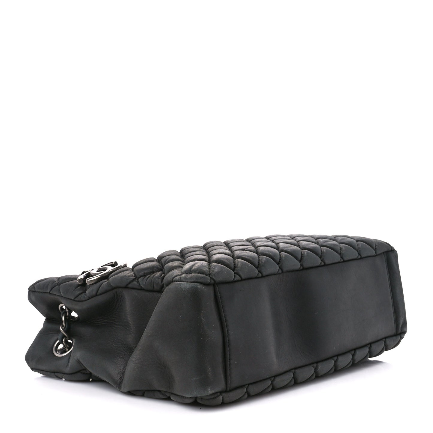 Iridescent Calfskin Small New Bubble Quilt Tote Dark Grey