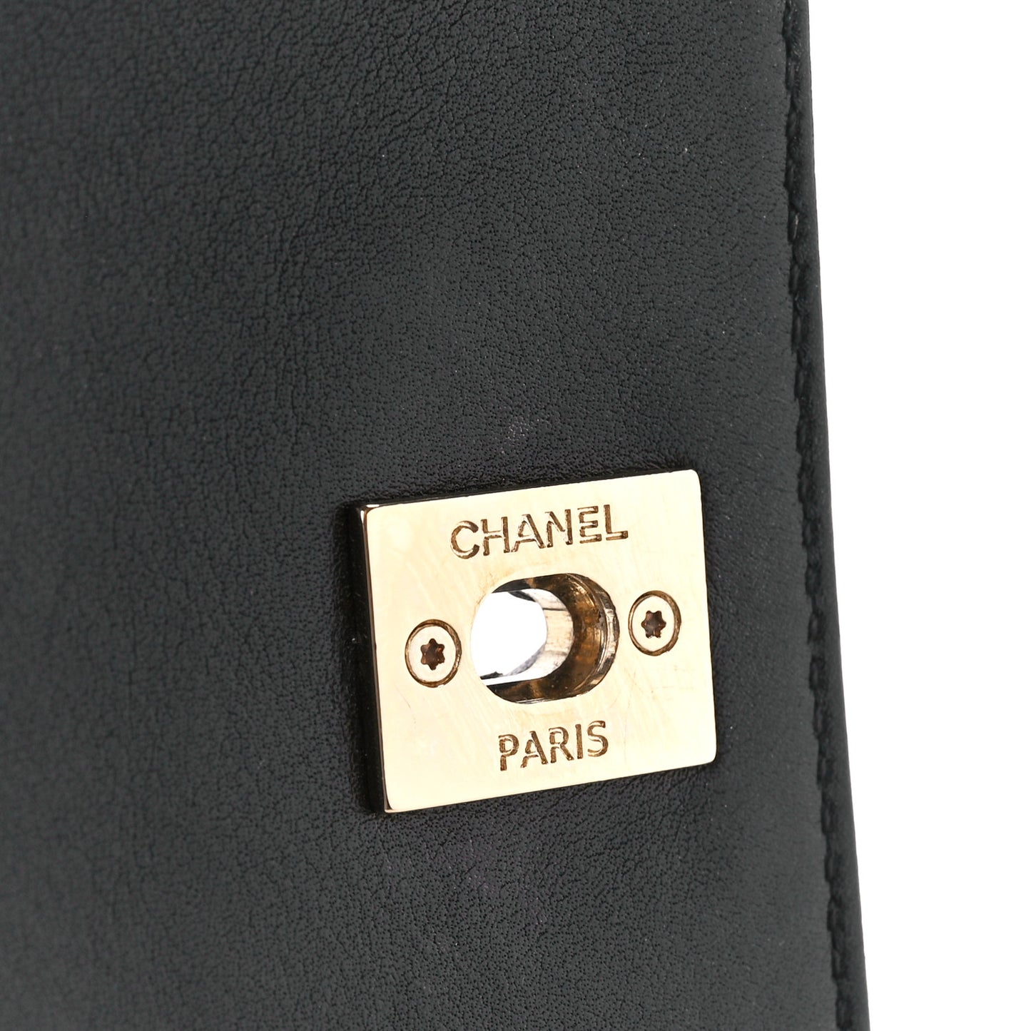 Calfskin Stitched Medium Covered CC Flap Bag Black