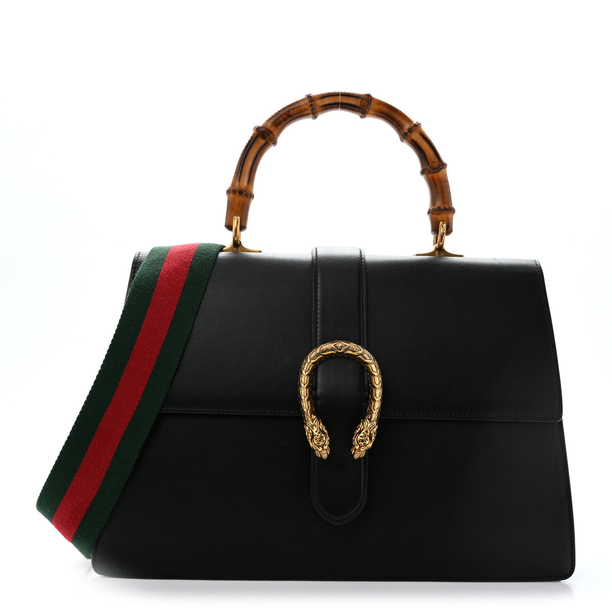Gucci Moon Calfskin Web Large Dionysus Bamboo Top Handle Bag Black 1 of 15