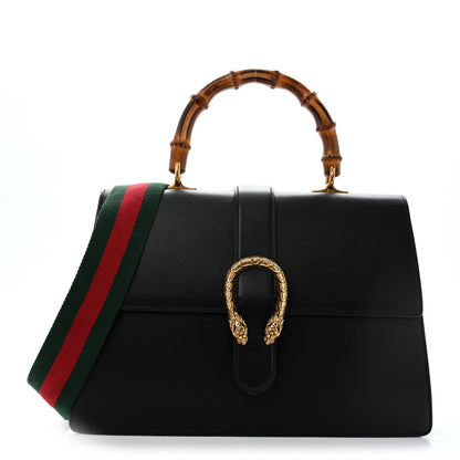 Gucci Moon Calfskin Web Large Dionysus Bamboo Top Handle Bag Black 1 of 15