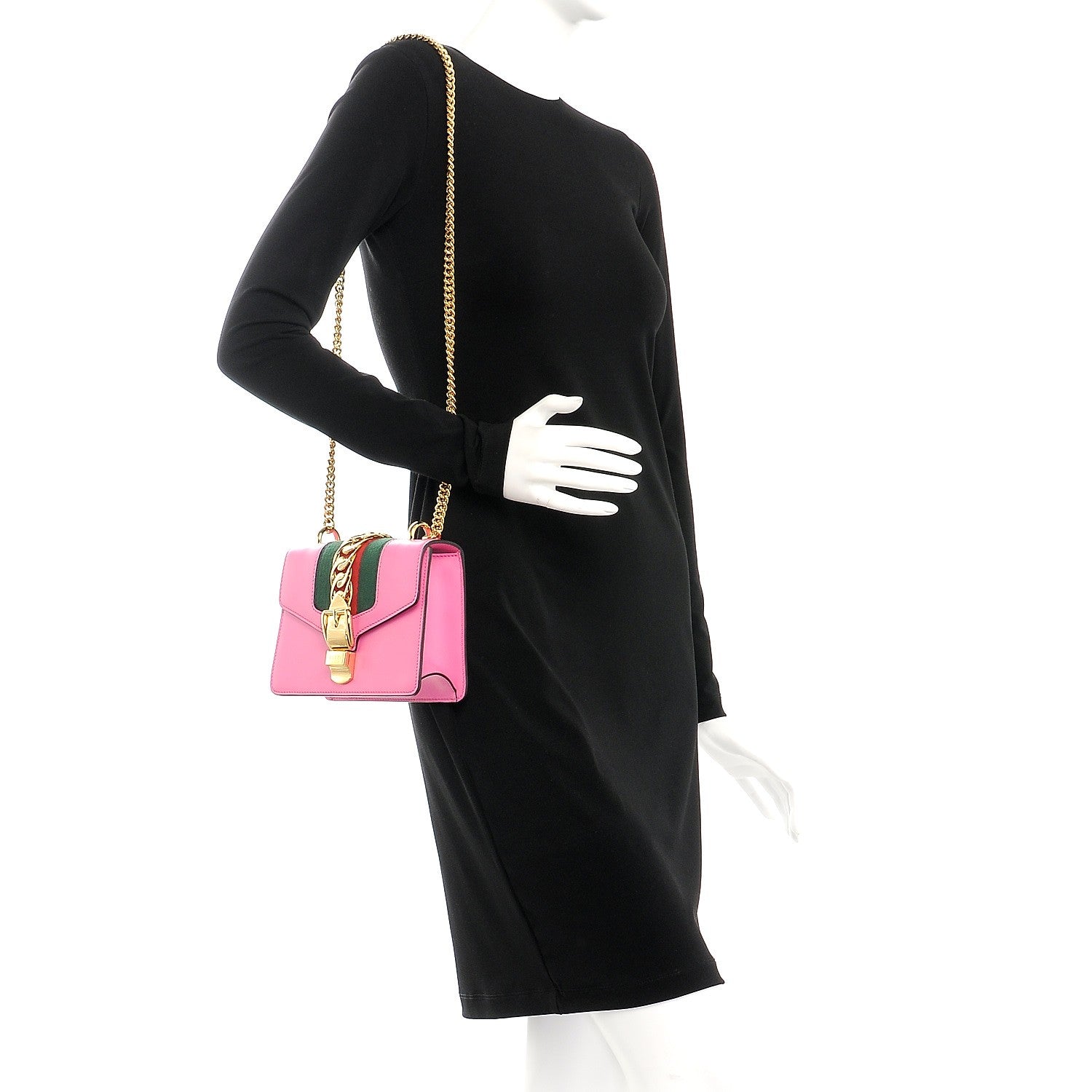 Gucci Vitello Fontanella Web Mini Sylvie Chain Shoulder Bag Pink Tropical Flower 2 of 7
