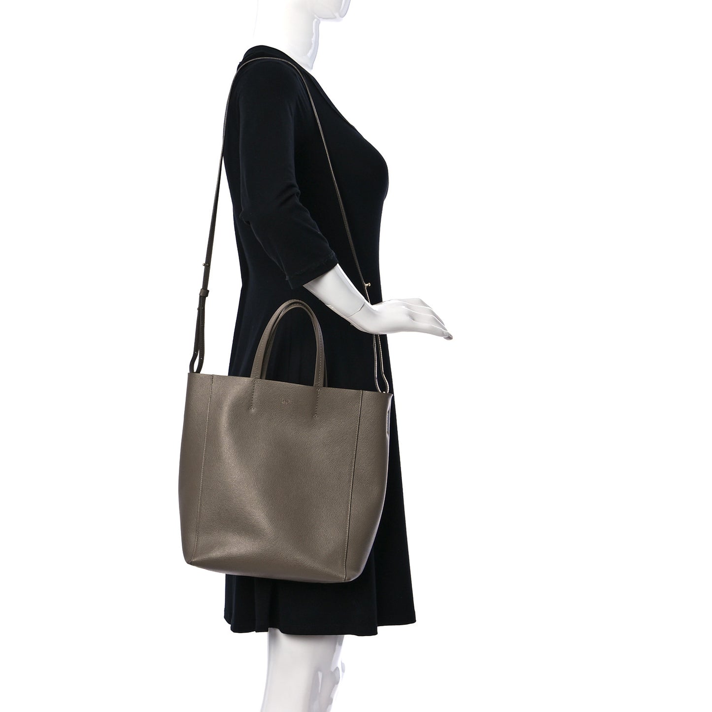 Grained Calfskin Small Vertical Cabas Taupe