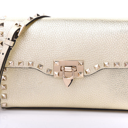 Valentino Garavani Metallic Pebbled Calfskin Medium Rockstud Flip Lock Crossbody Bag Platino 8 of 8