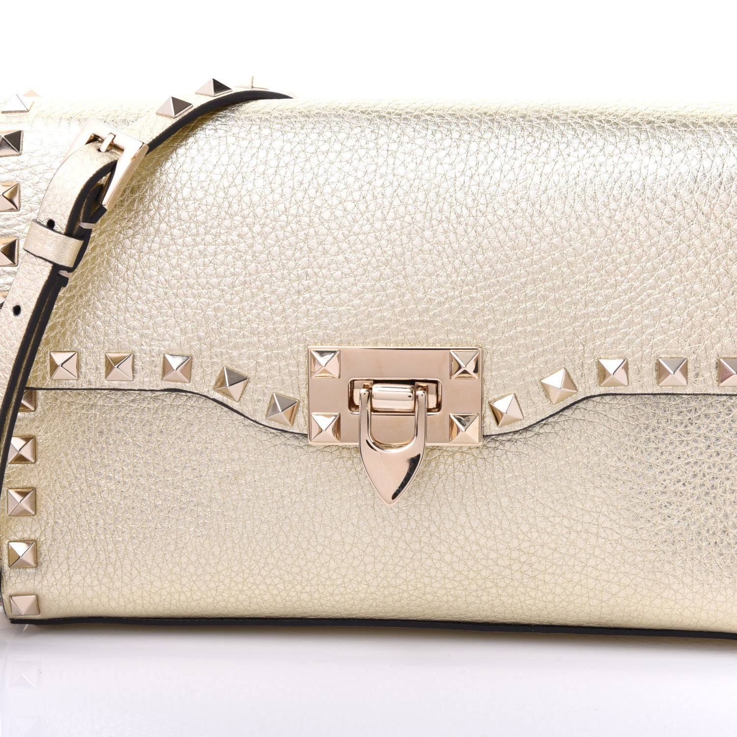Valentino Garavani Metallic Pebbled Calfskin Medium Rockstud Flip Lock Crossbody Bag Platino 8 of 8