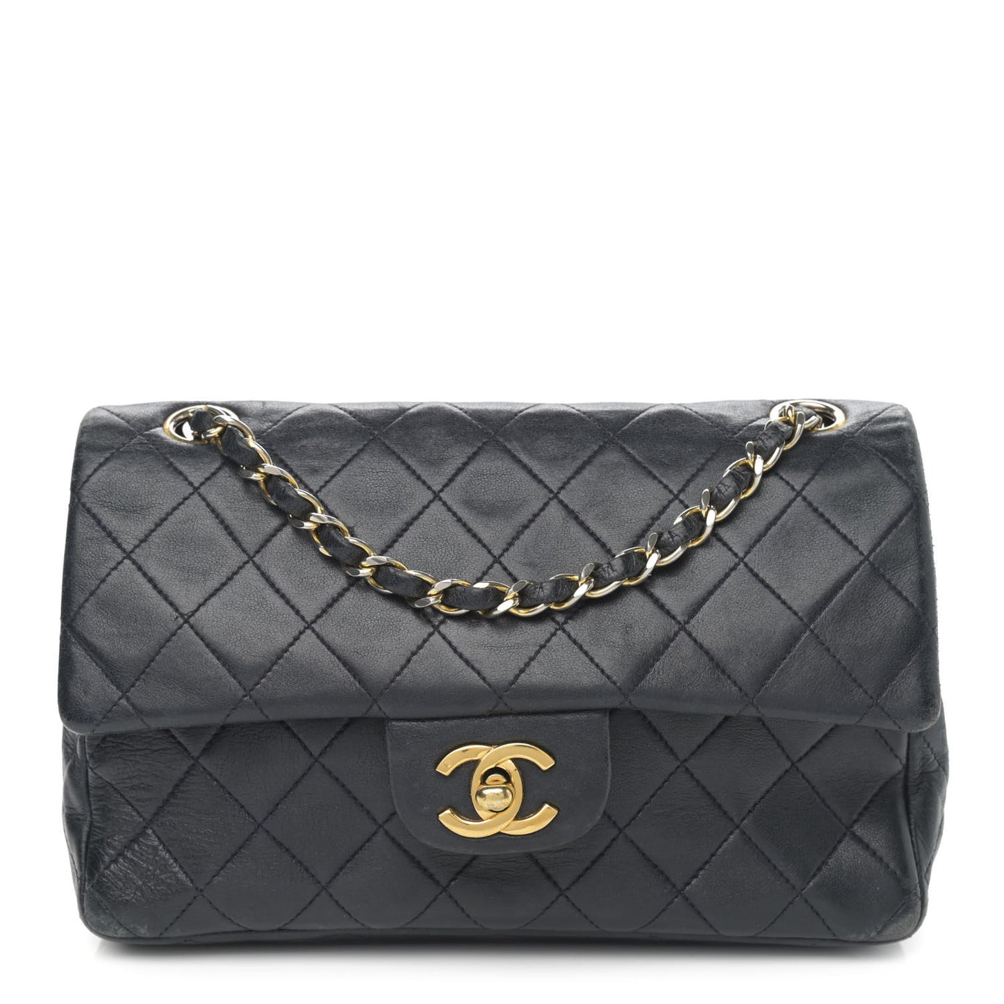 Lambskin Quilted Small Double Flap Navy