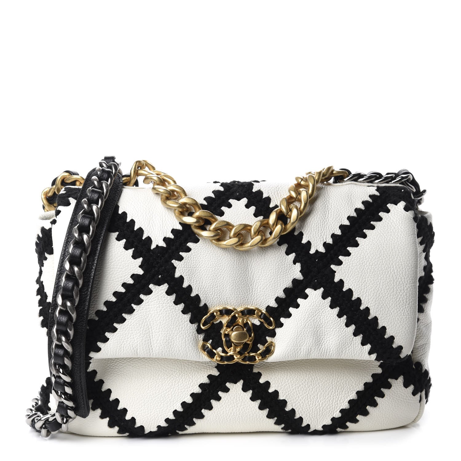 Chanel Calfskin Crochet Medium 19 Flap White Black 1 of 10