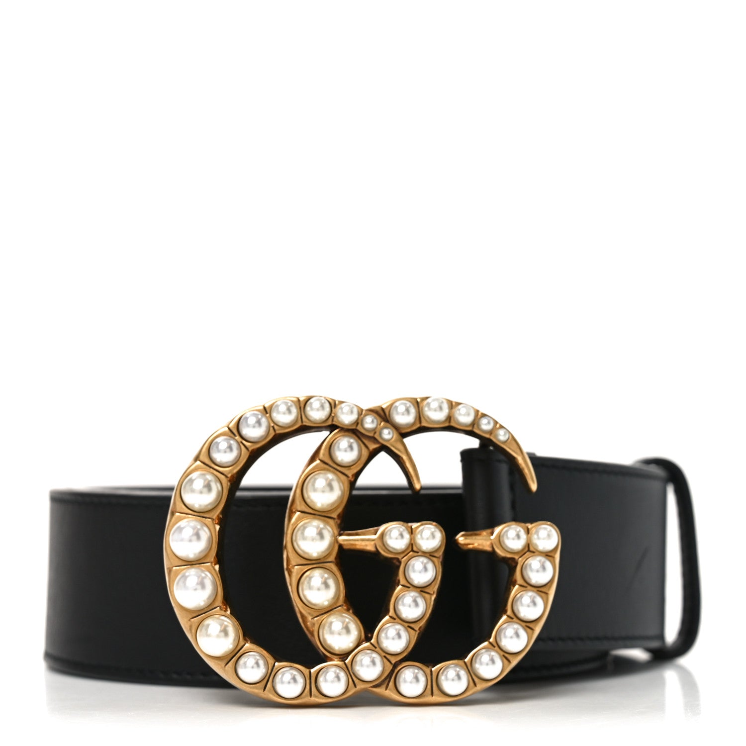 Gucci Moon Calfskin Pearl Double G 40mm Belt 80 32 Black Cream 1 of 4