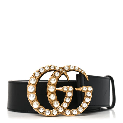 Gucci Moon Calfskin Pearl Double G 40mm Belt 80 32 Black Cream 1 of 4