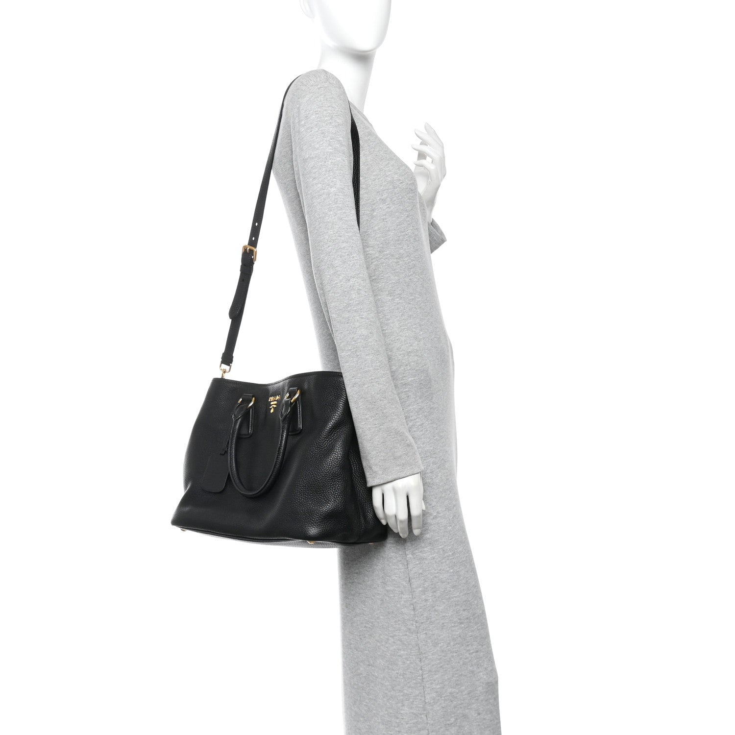 Prada Vitello Daino Tote Black 2 of 11