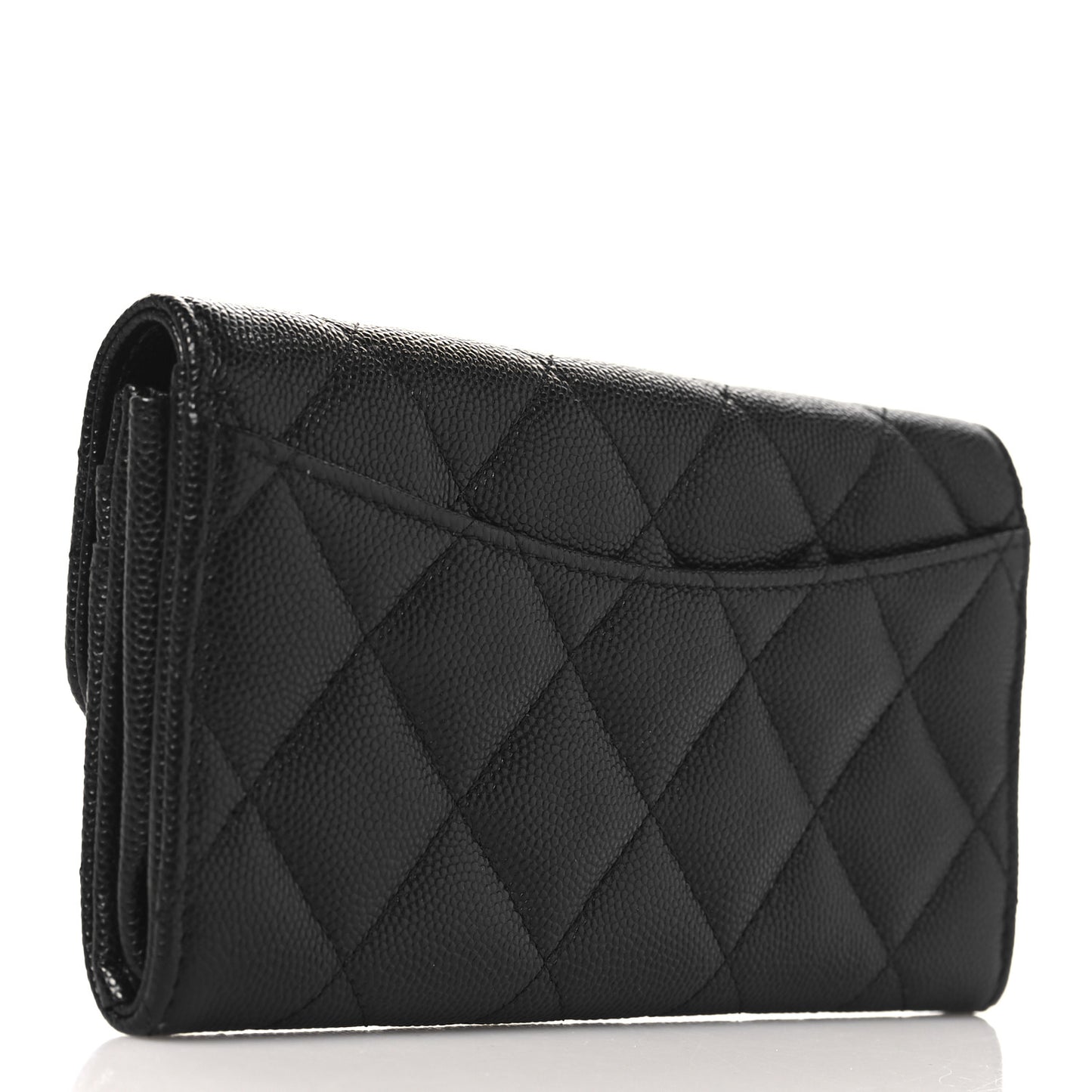 Caviar Quilted Large Gusset Flap Wallet Black
