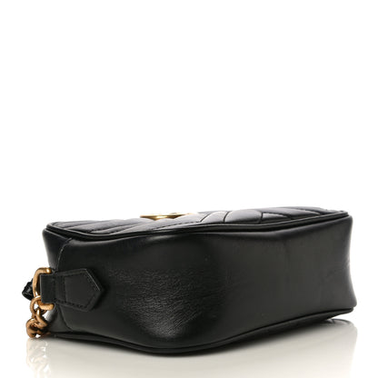 Gucci Calfskin Matelasse Mini GG Marmont Chain Shoulder Bag Black 4 of 11