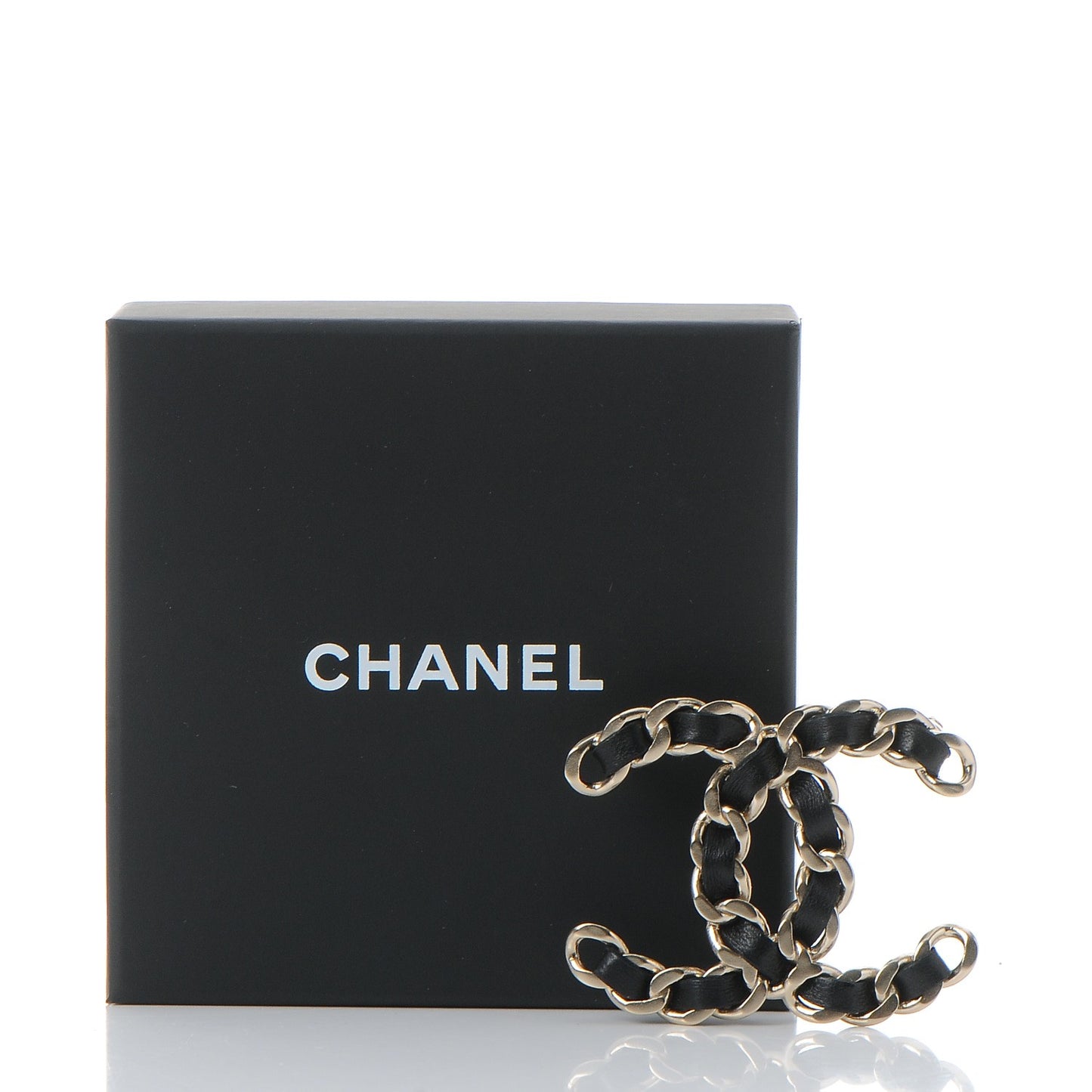 Lambskin Chain CC Brooch Black Gold