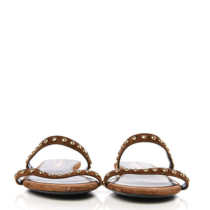 Saint Laurent Suede Embellished Kiki Sandals 37.5 Brown 2 of 9