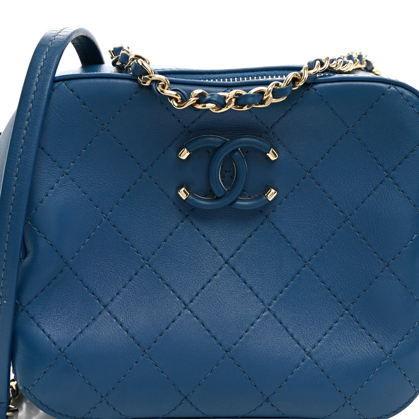 Calfskin Stitched Enamel CC Camera Case Bag Blue