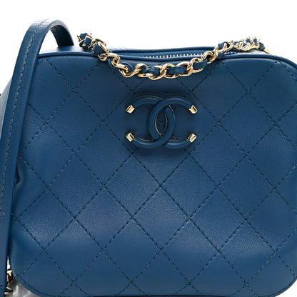 Chanel Calfskin Stitched Enamel CC Camera Case Bag Blue 7 of 9