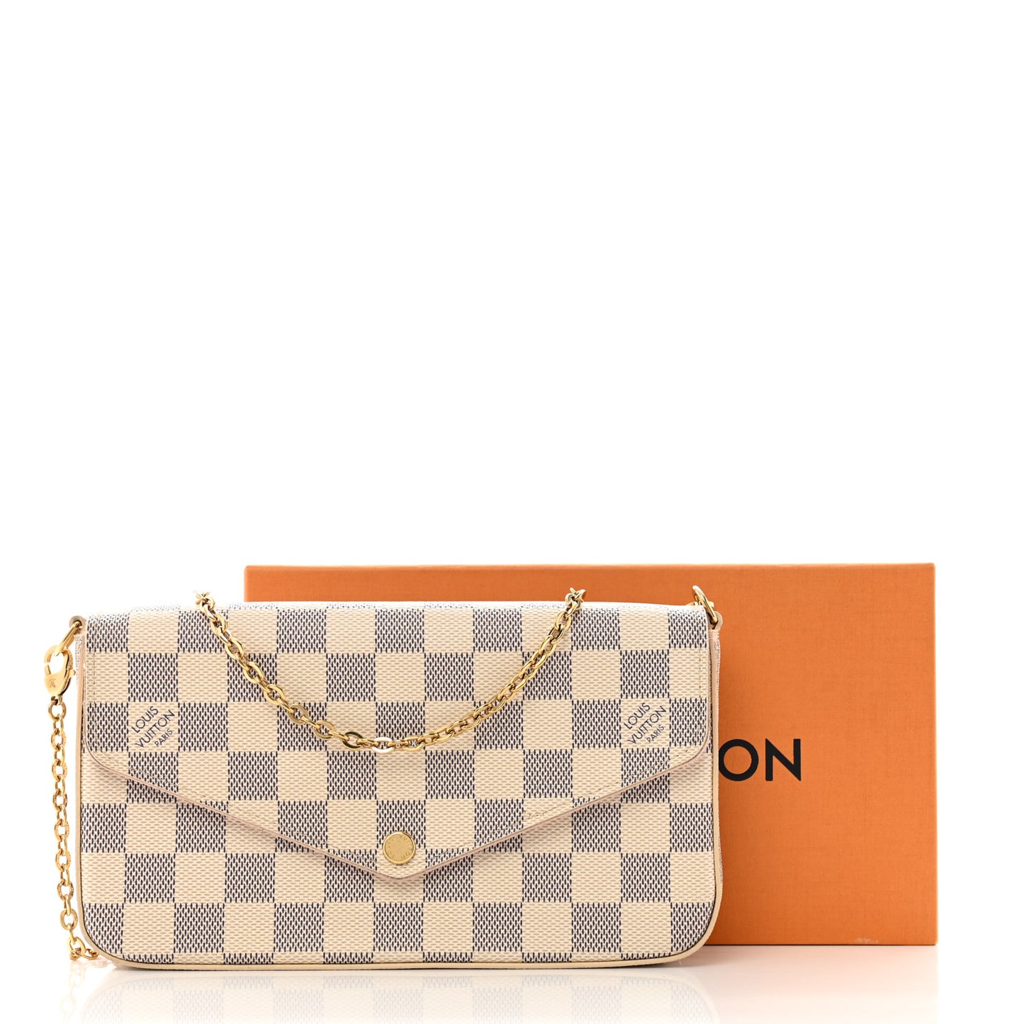 Damier Azur Pochette Felicie Chain Wallet Rose Ballerine