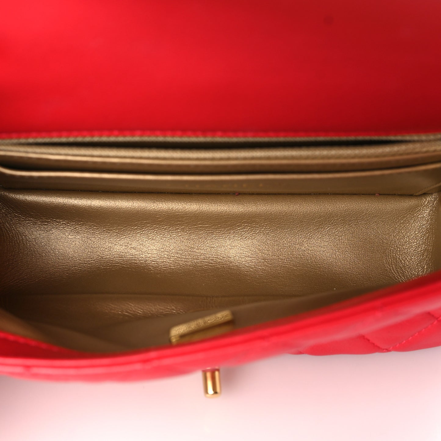 Lambskin Quilted Mini Rectangular Pearl Crush Flap Red
